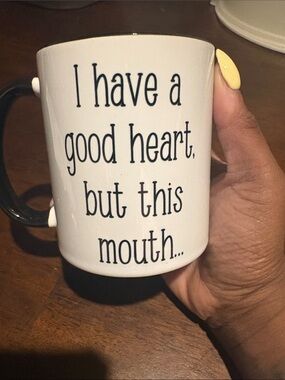 White Ceramic Mug with Black Handle - 'I Have a Good Heart'